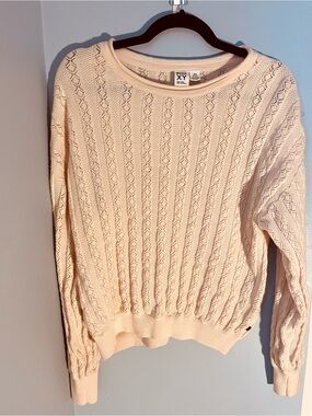 Roxy Cream Cable Knit Crewneck Sweater